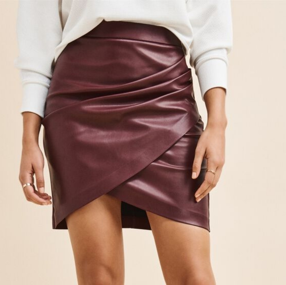 Faux leather wrap skirt Burgundy